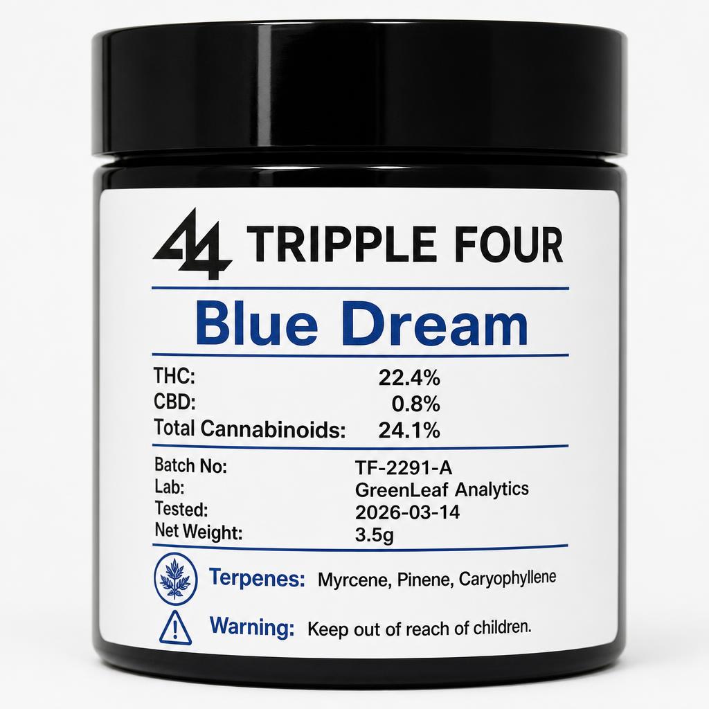 Cannabis jar label photographed for AI text extraction